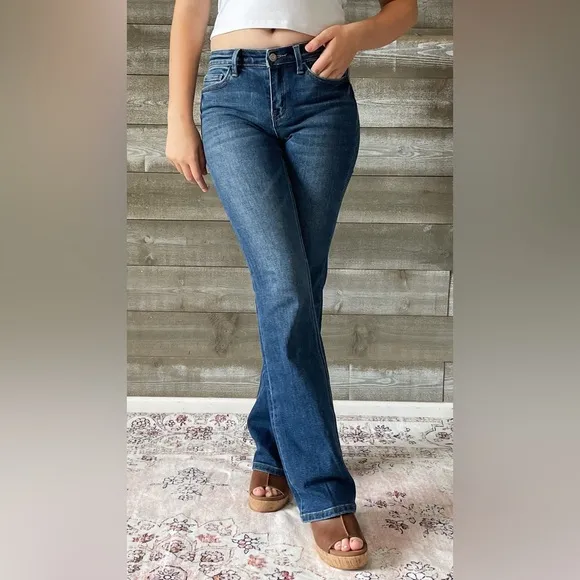 vervet denim mid rise relaxed long tall bootcut jeans revere dark wash T6136