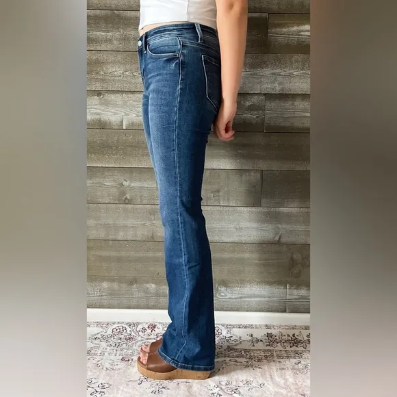 vervet denim mid rise relaxed long tall bootcut jeans revere dark wash T6136
