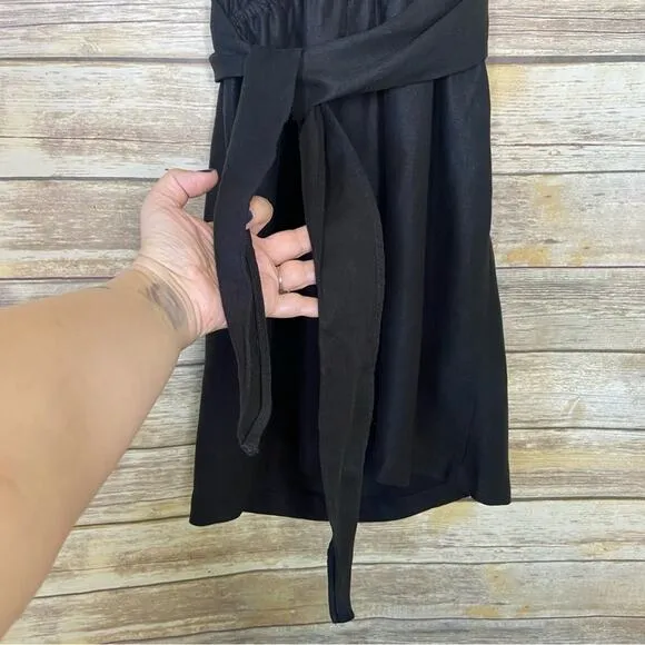 VETTA L The Convertible Wrap Mini Dress in black linen blend