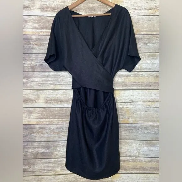 VETTA L The Convertible Wrap Mini Dress in black linen blend