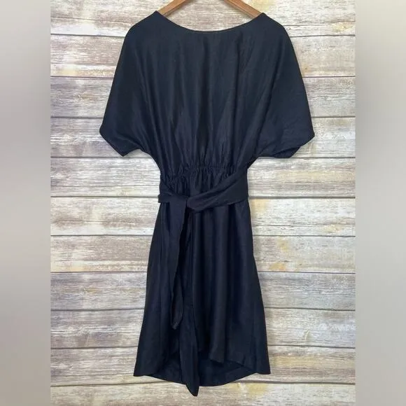 VETTA L The Convertible Wrap Mini Dress in black linen blend