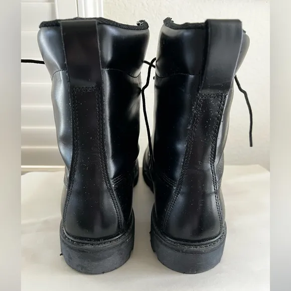 Vibram Black Leather Combat Utility Lace Up Boots