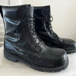Vibram Black Leather Combat Utility Lace Up Boots