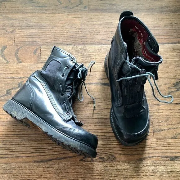 Vibram RRO black leather hard core steel toe boots Union made USA woman’s 7
