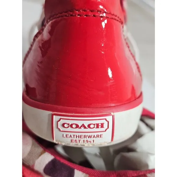 Vibrant Red Coach Sneakers with Signature Canvas Print, Size 7B