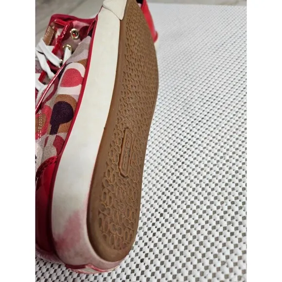 Vibrant Red Coach Sneakers with Signature Canvas Print, Size 7B