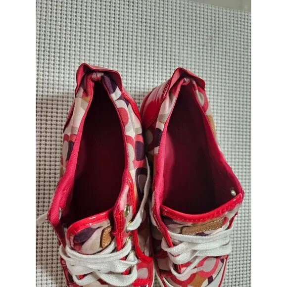 Vibrant Red Coach Sneakers with Signature Canvas Print, Size 7B