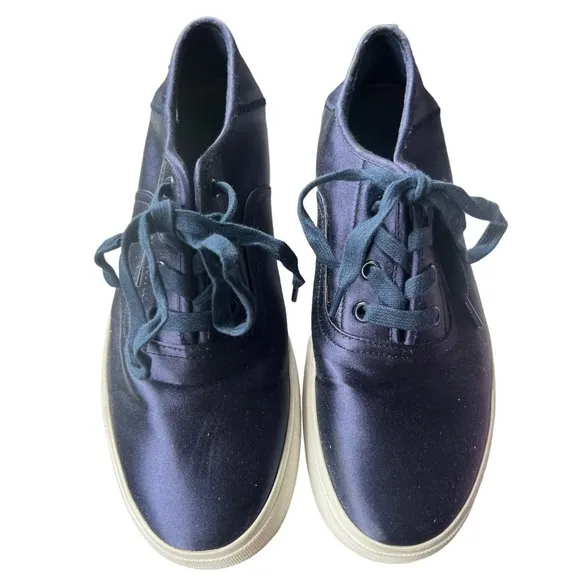 Vince Copley Satin Platform Lace Up Minimalist Sneakers in Navy Size 8