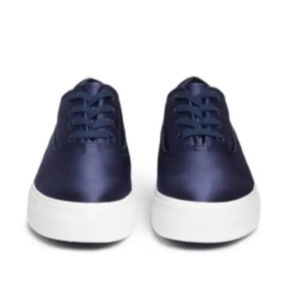 Vince Copley Satin Platform Lace Up Minimalist Sneakers in Navy Size 8