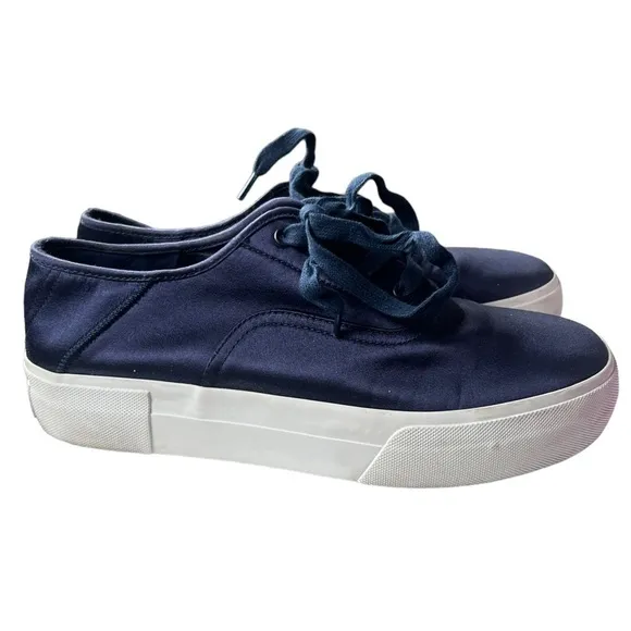 Vince Copley Satin Platform Lace Up Minimalist Sneakers in Navy Size 8