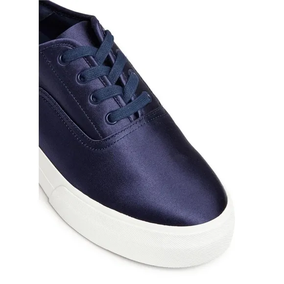 Vince Copley Satin Platform Lace Up Minimalist Sneakers in Navy Size 8