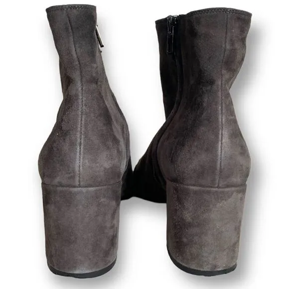 Vince Blakely Bootie Steel Gray Suede Leather Round Toe Block Heel Ankle Boot