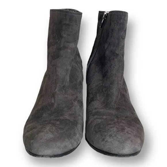 Vince Blakely Bootie Steel Gray Suede Leather Round Toe Block Heel Ankle Boot