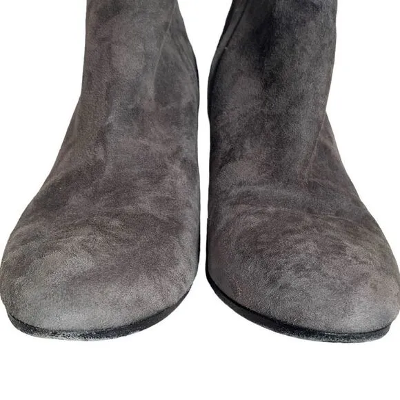 Vince Blakely Bootie Steel Gray Suede Leather Round Toe Block Heel Ankle Boot