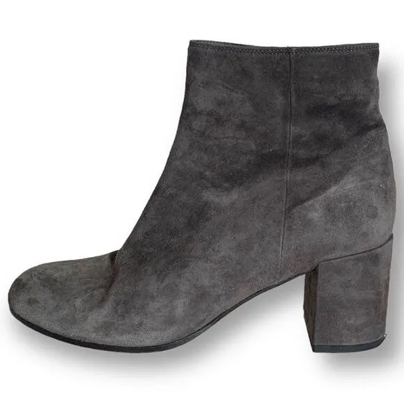 Vince Blakely Bootie Steel Gray Suede Leather Round Toe Block Heel Ankle Boot