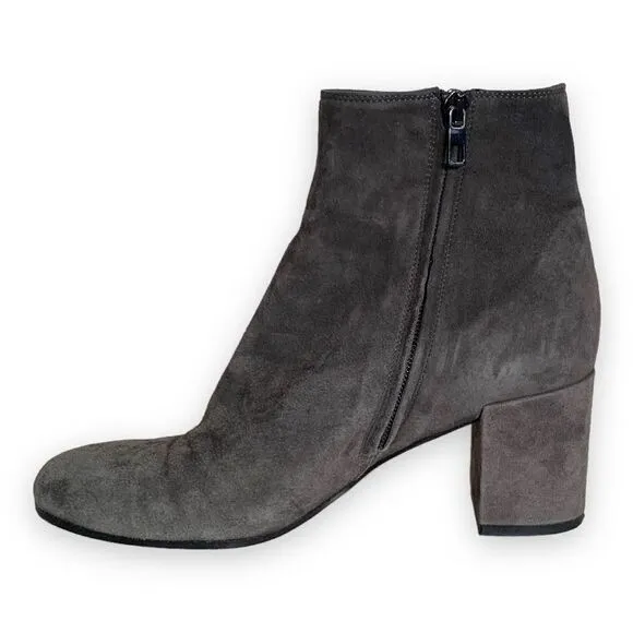 Vince Blakely Bootie Steel Gray Suede Leather Round Toe Block Heel Ankle Boot
