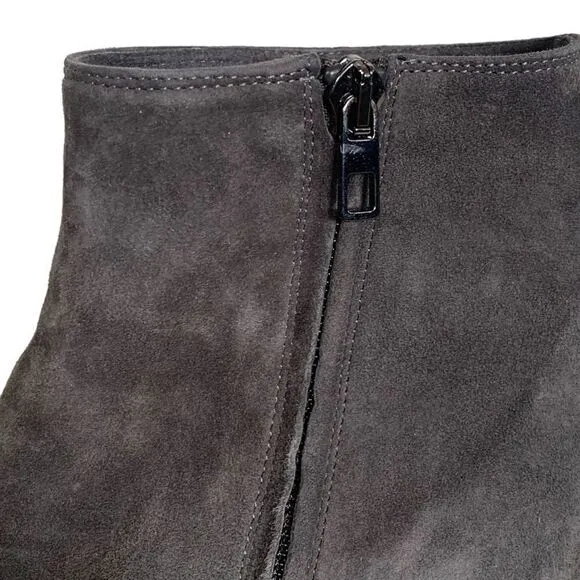 Vince Blakely Bootie Steel Gray Suede Leather Round Toe Block Heel Ankle Boot