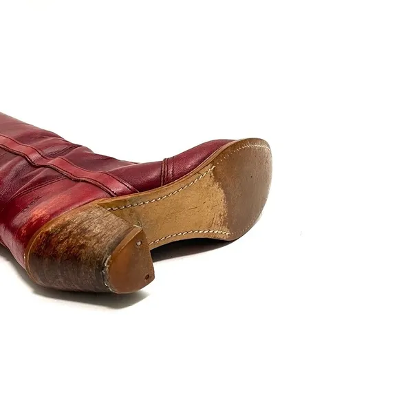 Vintage 1970s women’s oxblood leather knee high pull on campus boots