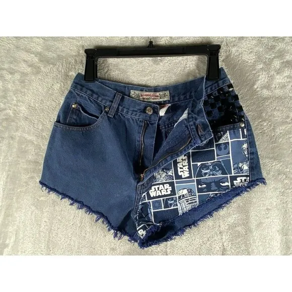 Vintage 90s Levi's 900 High-Waisted Denim Shorts – Star Wars Patchwork &amp; Studded