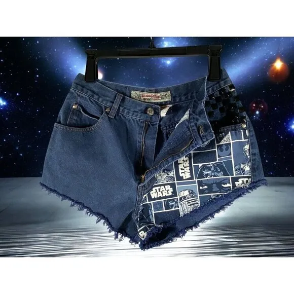 Vintage 90s Levi's 900 High-Waisted Denim Shorts – Star Wars Patchwork &amp; Studded