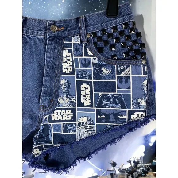 Vintage 90s Levi's 900 High-Waisted Denim Shorts – Star Wars Patchwork &amp; Studded
