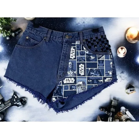 Vintage 90s Levi's 900 High-Waisted Denim Shorts – Star Wars Patchwork &amp; Studded