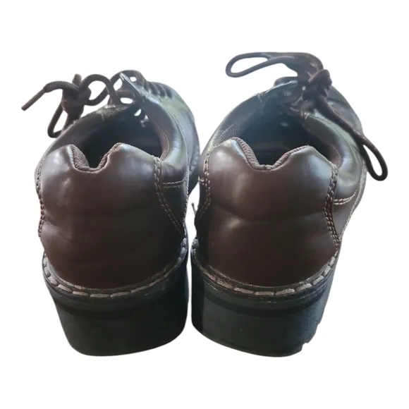 Vintage 90s Lower East Side Brown Leather Platform Oxford Sneakers 7, Y2K Grunge