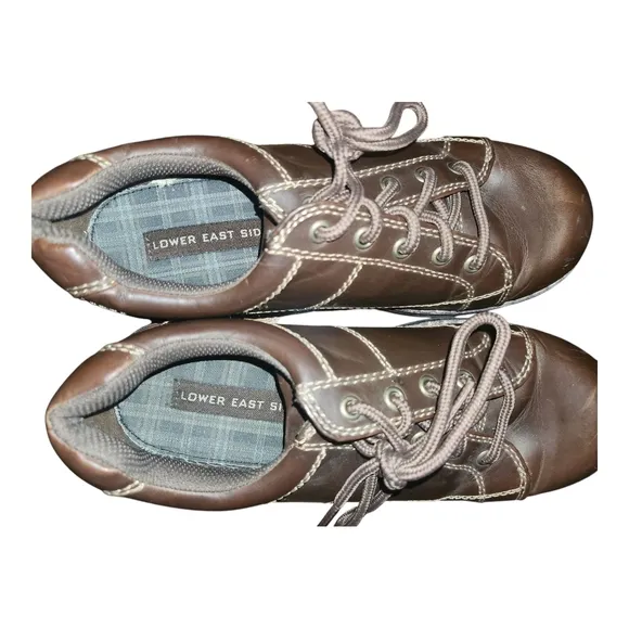 Vintage 90s Lower East Side Brown Leather Platform Oxford Sneakers 7, Y2K Grunge
