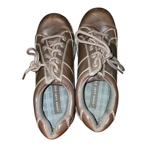 Vintage 90s Lower East Side Brown Leather Platform Oxford Sneakers 7, Y2K Grunge