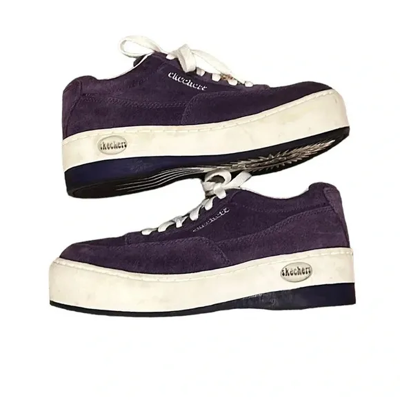 Vintage 90s Skechers Jammin Violet Suede Leather Chunky Platform Sneakers