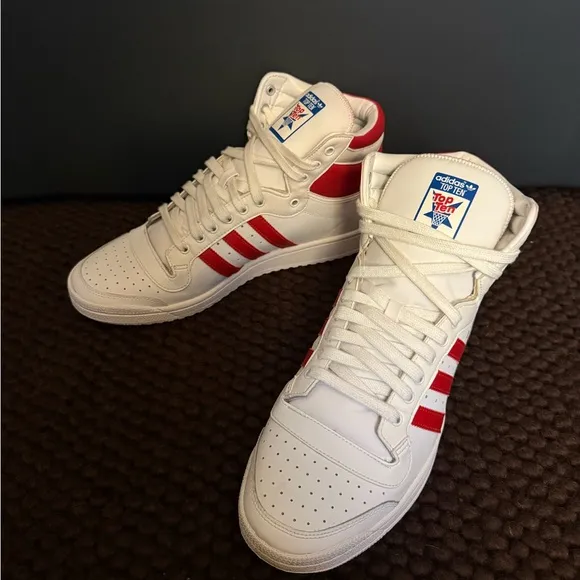Vintage Adidas Top Ten White and Red High-Tops