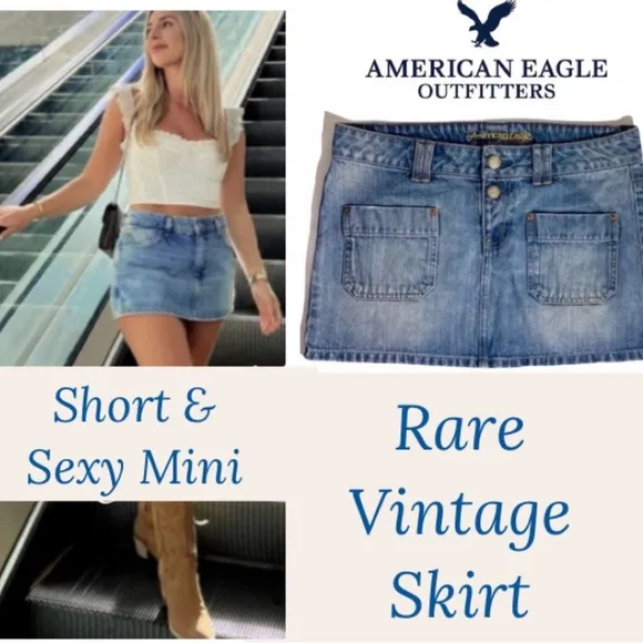Vintage American Eagle Jean Skirt RARE Vintage Denim Mini Skirt Size Small