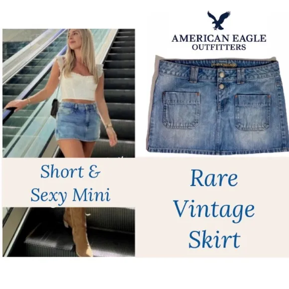 Vintage American Eagle Jean Skirt RARE Vintage Denim Mini Skirt Size Small
