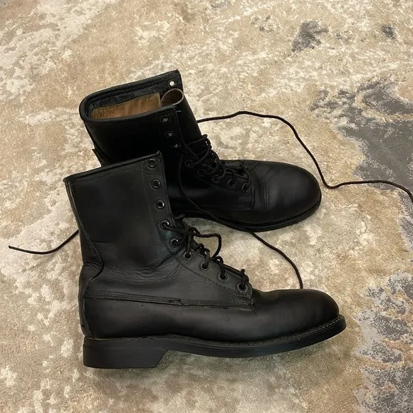 Vintage BILTRITE Black Leather Combat Boots Steel Toe Size 6 R
