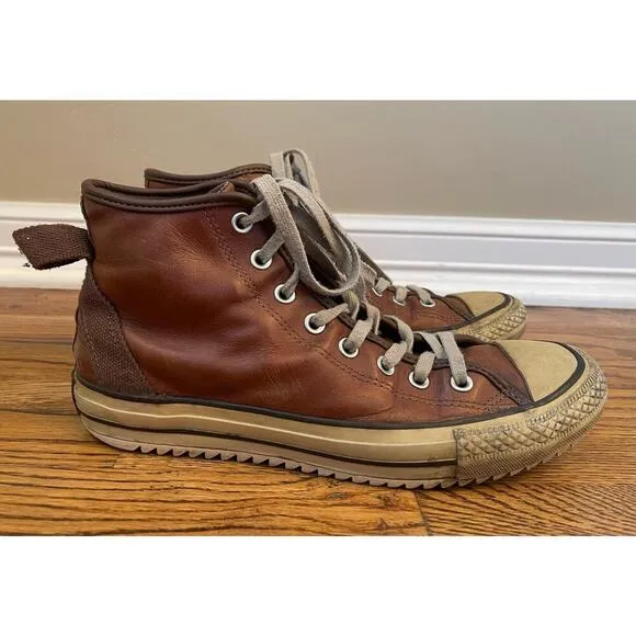 Vintage Brown Cognac Leather Converse Chuck High Top Sneakers Mens 9