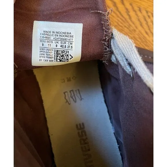 Vintage Brown Cognac Leather Converse Chuck High Top Sneakers Mens 9