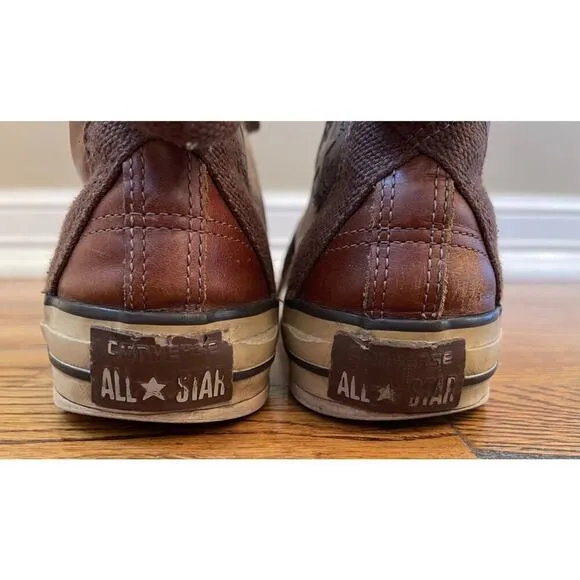 Vintage Brown Cognac Leather Converse Chuck High Top Sneakers Mens 9