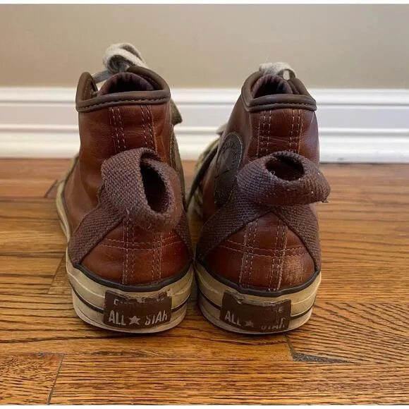 Vintage Brown Cognac Leather Converse Chuck High Top Sneakers Mens 9