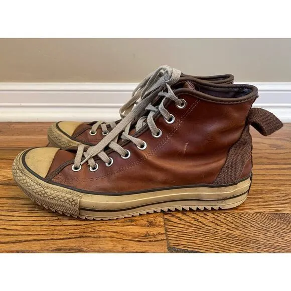 Vintage Brown Cognac Leather Converse Chuck High Top Sneakers Mens 9