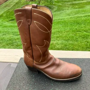 Vintage Brown Leather Steel Toe Work Cowboy Boots Sheplers Men's 12D USA Made