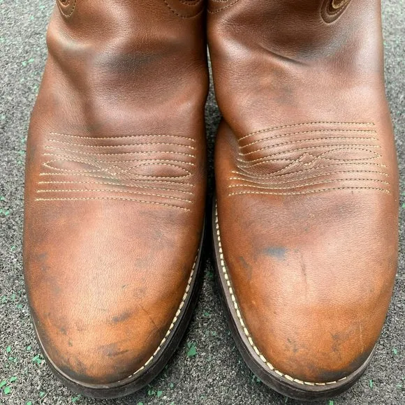 Vintage Brown Leather Steel Toe Work Cowboy Boots Sheplers Men's 12D USA Made