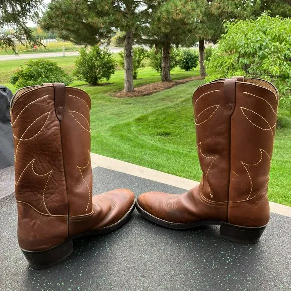 Vintage Brown Leather Steel Toe Work Cowboy Boots Sheplers Men's 12D USA Made