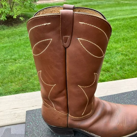 Vintage Brown Leather Steel Toe Work Cowboy Boots Sheplers Men's 12D USA Made
