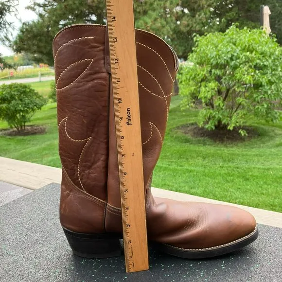 Vintage Brown Leather Steel Toe Work Cowboy Boots Sheplers Men's 12D USA Made
