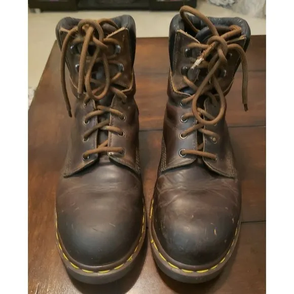Vintage Dr. Martens 7737 Steel Toe Boots Size 9 Brown Leather Made In England