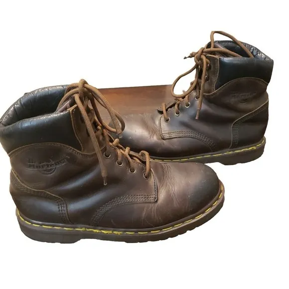 Vintage Dr. Martens 7737 Steel Toe Boots Size 9 Brown Leather Made In England