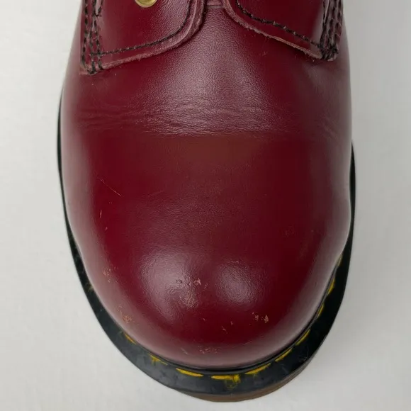 Vintage Dr. Martens Oxblood Red Steel Toe Chain Double Stitch Leather Boots UK 3