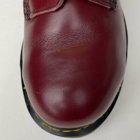 Vintage Dr. Martens Oxblood Red Steel Toe Chain Double Stitch Leather Boots UK 3