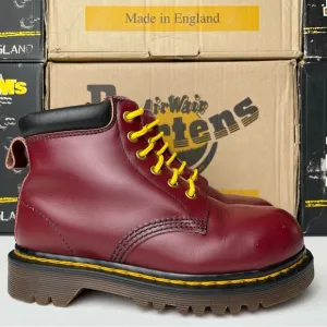 Vintage Dr. Martens Oxblood Red Steel Toe Chain Double Stitch Leather Boots UK 3
