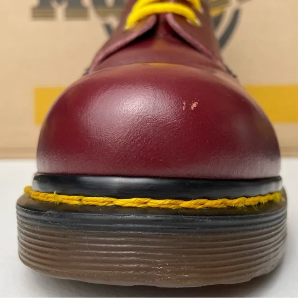 Vintage Dr. Martens Oxblood Red Steel Toe Chain Double Stitch Leather Boots UK 3